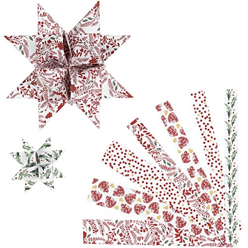 Papierstreifen für Flechtsterne, B: 15+25 mm, D: 6,5+11,5 cm, Weiß, Rot, Metallic-Folie, 48Stck. von Vivi Gade Design