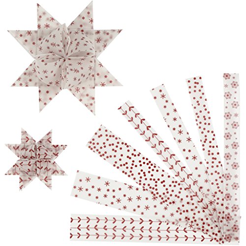 Papierstreifen für Sterne, B: 15+25 mm, D: 6,5+11,5 cm, Weiß, Rot, Pergamentpapier, 48Stck. von Vivi Gade Design