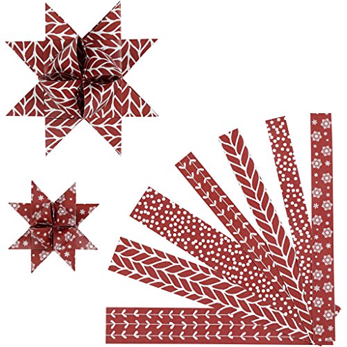 Papierstreifen für Flechtsterne, B: 15+25 mm, D: 6,5+11,5 cm, Weiß, Rot, Klassisch, 60Stck. von Vivi Gade Design