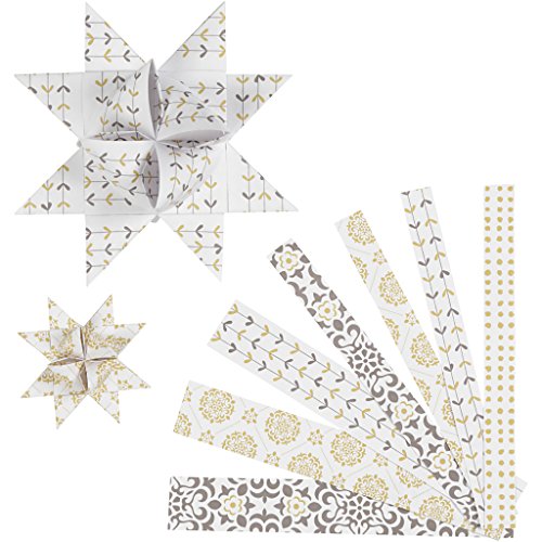 Papier-Sternstreifen, B: 15+25 mm, D: 6,5+11,5 cm, weiß-gold, metallische Folie, 48 Stück von Vivi Gade Design