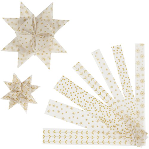 Papierstreifen für Sterne, B: 15+25 mm, D: 6,5+11,5 cm, Weiß, Gold, Pergamentpapier, 48Stck. von Vivi Gade Design