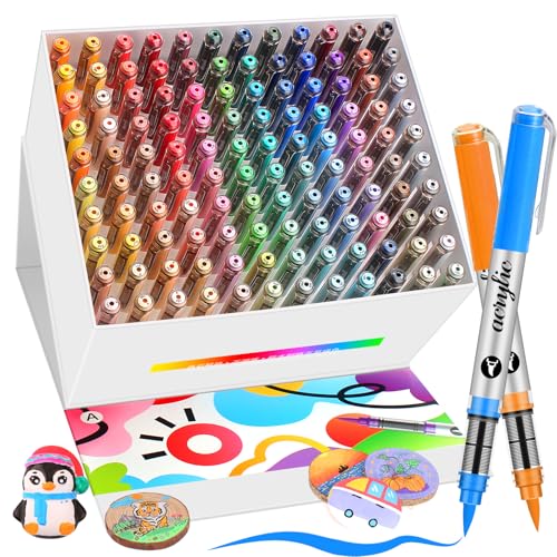 120 Farben Pinselspitze Acrylstifte Set, Acryl Paint Marker für Steine, Holz, Keramik & Glas – Schnelltrocknend, Wasserfest, Ungiftig ,Vielseitige Acryllfarben Stifte für DIY, Kunst (Mehrfarbig) 120 Farben Pinselspitze Acrylstifte Set, Acryl Paint Marker für Steine, Holz, Keramik & Glas – Schnelltrocknend, Wasserfest, Ungiftig ,Vielseitige Acryllfarben Stifte für DIY, Kunst (Mehrfarbig) von VividHues