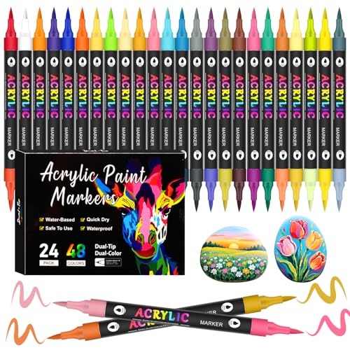 48 Farben Acrylstifte 24 Stifte-acrylstifte für steine wasserfest mit deckend & schnelltrocknend-acrylmarker acrylic marker & acrylic paint marker für Glas Holz Leinwand Keramik Papier von VividHues