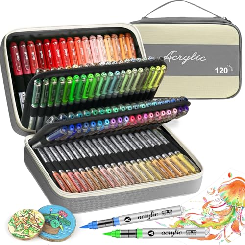 VividHues 120 colors Acrylstifte Set – Brush Tip Acrylmarker für Steine, Holz, Glas, Keramik, Metall, Leinwand – Acryl Paint Marker, Schnell trocknend, Ungiftig, Ideal für DIY und Basteln (Grau) von VividHues