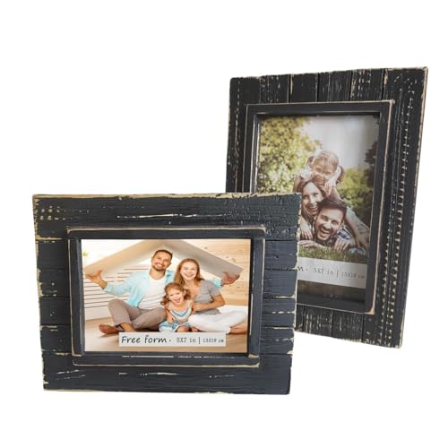 Vividform Rustikales Bilderrahmen-Set, 12,7 x 17,8 cm, schwarzes Holz, Wandbefestigung oder Tisch-Display, 2 Stück von Vividform
