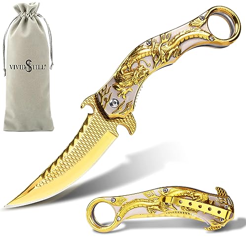 Vividstill cool Drache Klappmesser Taschenmesser für Männer, cool messer mit Titanplattiert Prägen 3D Drache, gute Geschenk Edc Messer für Männer Outdoor Überleben Camping (gold) Vividstill cool Drache Klappmesser Taschenmesser für Männer, cool messer mit Titanplattiert Prägen 3D Drache, gute Geschenk Edc Messer für Männer Outdoor Überleben Camping (gold) von Vividstill