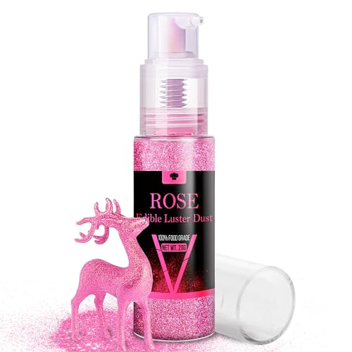 Essbarer Glitzer Spray Set - 20g Lebensmittel Glitzer Glitzerstaub für Getränke, Champagner, Kuchen - Essbarer Metallisch Lebensmittelfarbe Pulver zum Cocktails, Wein, Likör, Backen, Torten (Rose) von Vividye