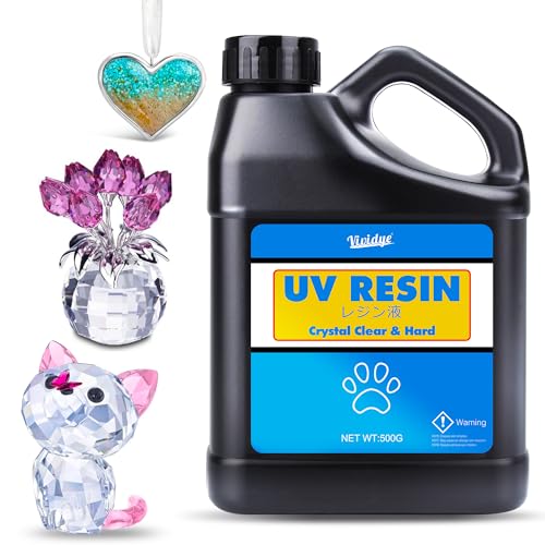 UV Harz 500g - Klar UV Harz Harte Solar Schnellhärtende UV Kleber für DIY Schmuckherstellung, Handwerk - Geruchsarmerz Blasenfreies UV Epoxidharz für Harz Formen, Schmuck, Anhänger, Gießen, Malen von Vividye