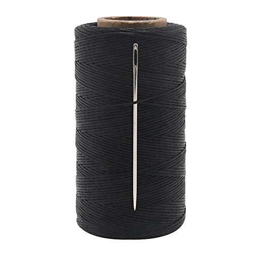 Vivifying 1mm gewachster Faden, 328 Yard schwarzer gewachster Polyesterfaden mit Nadeln für Buchbinderei, DIY Basteln und Nähen von Lederprojekten von Vivifying