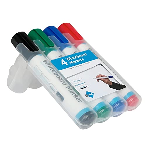 Vivol Whiteboard Marker Set 4 Stück - Dry Safe - Non Permanent - Schwarz Rot Grün und Blau von Vivol