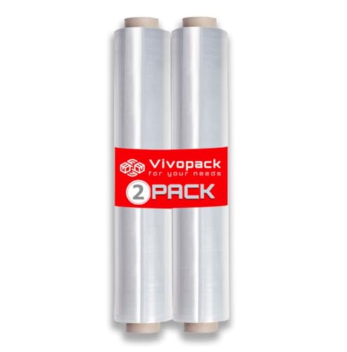 Vivopack Stretchfolie - 2 Stück - Verpackungsfolie auf Rolle, Folie für Möbel, Stretchfolienrolle 50cm, 23μm, 250m, Umzug Schutzfolie, Wickelfolie Stretchfolie für Paletten, Umzugsfolie für Möbel von Vivopack