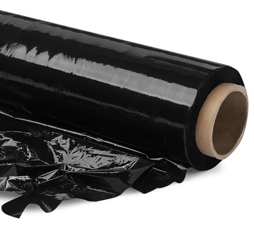 Vivopack Stretchfolie schwarz, Verpackungsfolie auf Rolle, Stretchfolienrolle, 50 cm, 23μm, 250m, Schwarze Folie Selbstklebend, Wickelfolie Stretchfolie für Paletten, Umzugsfolie für Möbel von Vivopack