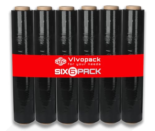 VIVOPACK® Verpackungsfolie auf Rolle | Stretchfolie schwarz 50 cm breit, 23μm, 250m | Baufolie, Umzug Verpackungsmaterial | Strechfolienrolle, Folie für Möbel, Wickelfolie, Folie für Umzug (6x Rollen) von Vivopack