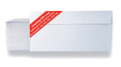 Vivopack® Briefumschlag DIN Lang OHNE FENSTER, 110x220mm Kuvert | 200 Stück Briefumschläge | Umschläge ohne Fenster, Geschäftsumschläge, Versandtaschen, Envelopes A4 Briefe von Vivopack
