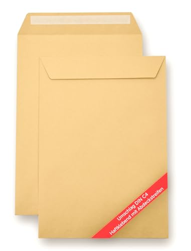 Vivopack® Versandtaschen DIN C4, große Briefumschläge ohne Fenster braun, 229× 324 mm, Umschlag groß | 50 Stück, Briefkuvert fensterlos, Briefumschlag haftklebend mit Schutzfolie, Envelope A4 von Vivopack
