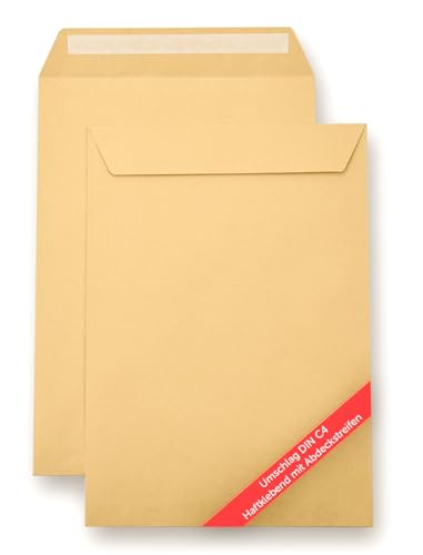 Vivopack Versandtaschen C4 selbstklebend, 229× 324mm 50 Stück Briefumschläge A4 ohne Fenster, Umschläge A4 braun, DIN A4 Umschläge haftklebend mit Schutzfolie, Briefumschläge DIN A4, Kuvert A4 von Vivopack