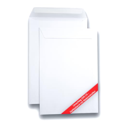 Vivopack® Versandtaschen DIN C4, große Briefumschläge ohne Fenster weiß 229× 324 mm, Umschlag groß | 50 Stück Briefkuvert fensterlos, Briefumschlag haftklebend mit Schutzfolie | Envelope A4 von Vivopack