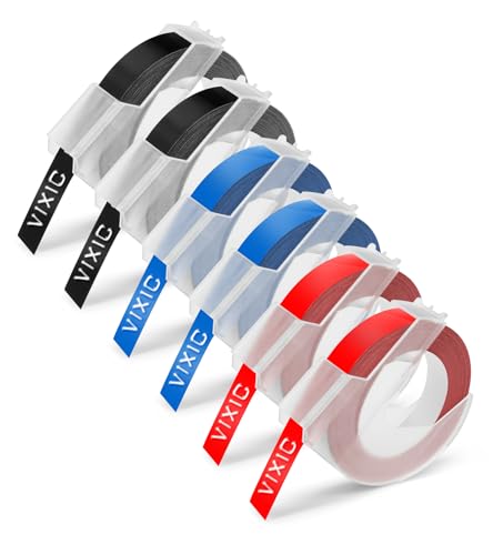 Vixic Embossing Label Maker Tape, Kompatibles Dymo Omega Etikettenband, 9mm Embossing Tape Rot Blau Schwarz, Ersatz für Dymo Omega Tape S0717930 Junior S0717900, 6-PacK von Vixic