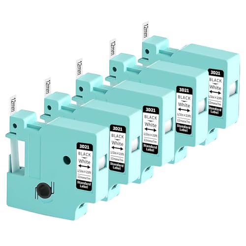 5er-Pack Vixic Kompatibel für Dymo D1 Etikettenband 12mm x 7m 45013 S0720530 für LabelManager 160 210D 280 360D 420P PnP 500TS, Kompatibel mit Dymo D1 45013 45113 A45013 Schwarz auf Weiß von Vixic