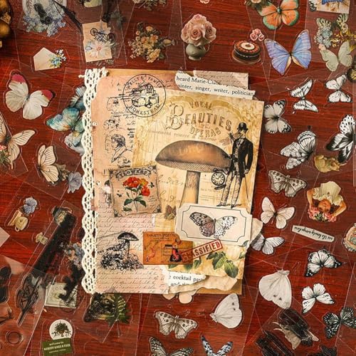 Vjsujehgy 100 Blatt Vintage-Scrapbook-Aufkleber mit Schmetterlings-Pflanzen- und Blumenmotiv für Junk-Journal-Zubehör, Schmetterlingsflügel Vjsujehgy 100 Blatt Vintage-Scrapbook-Aufkleber mit Schmetterlings-Pflanzen- und Blumenmotiv für Junk-Journal-Zubehör, Schmetterlingsflügel von Vjsujehgy