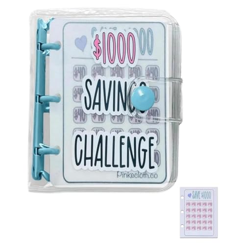 Vjsujehgy 1000-Challenge-Ordner, Monatliches Geld-Challenge-Buch mit Umschlägen, Mini-Budget-Ordner, Geldspar-Ordner (Blau) von Vjsujehgy