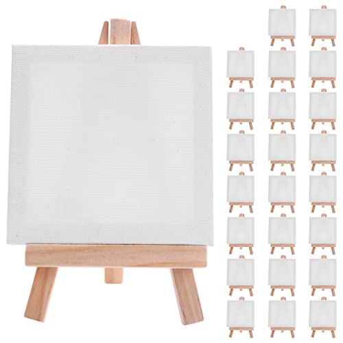 Vjsujehgy 24 Satz KüNstler 5 Mini Staffelei + 3 X 3 Mini Leinwand Set Malerei DIY Zeichnung Kleinen Tisch Staffelei Geschenk von Vjsujehgy