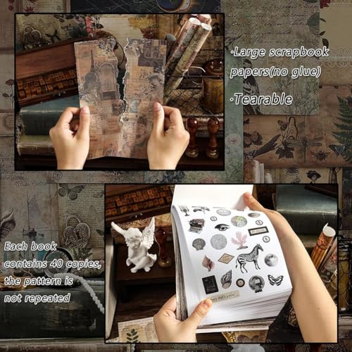 Vjsujehgy Ästhetisches Washi-Aufkleberpapier im Vintage-Stil für Scrapbooking, 40 Blatt Ephemera-Buch für Art Journaling, B von Vjsujehgy