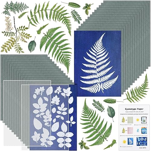 Vjsujehgy Sonnendruck-Papier-Set, 32 Blatt, Cyanotypie-Papier, Grün, für Kunsthandwerk, DIY-Projekt von Vjsujehgy