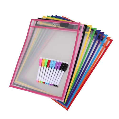 Vjsujehgy Trocken Abwischbare HüLlen, (10 Pack) A4 Papier Job Ticket Halter, Wiederverwendbare Trocken Abwischbare BläTter für Klassenzimmer ArbeitsbläTter von Vjsujehgy