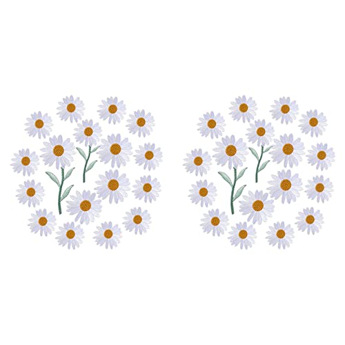 Vklopdsh 34 Stücke Gänseblümchen Blumen Stickerei Aufnäher Aufbügeln/Aufnähen für Kleid Rucksack Jacke (Weiß) von Vklopdsh