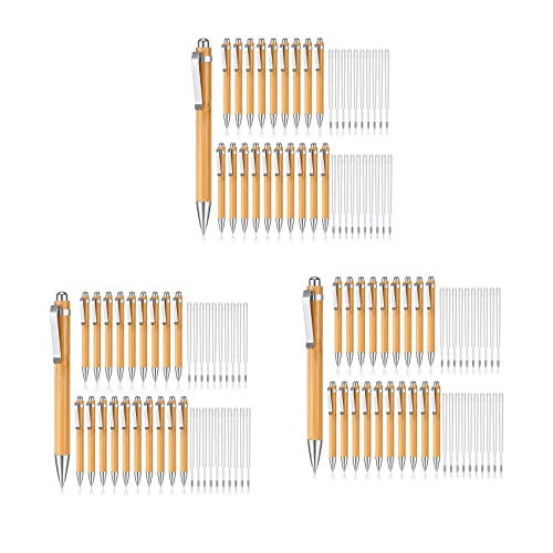 Vklopdsh 60 Stücke Bambus Kugelschreiber und 60 Stücke Ersatzminen, Schwarze Tinte 1 mm Bambus Stifte, Einziehbare Holzstifte von Vklopdsh