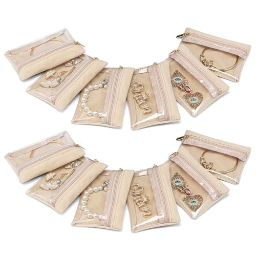 Vlando 2024 Reise Schmucktasche, Schmuckbeutel Klein, Transparente Samtbeutel-Reißverschlusstaschen, Organzasäckchen, Schmuck-Etui für Frauen, Mädchen, Geschenk, 12 Stück von Vlando