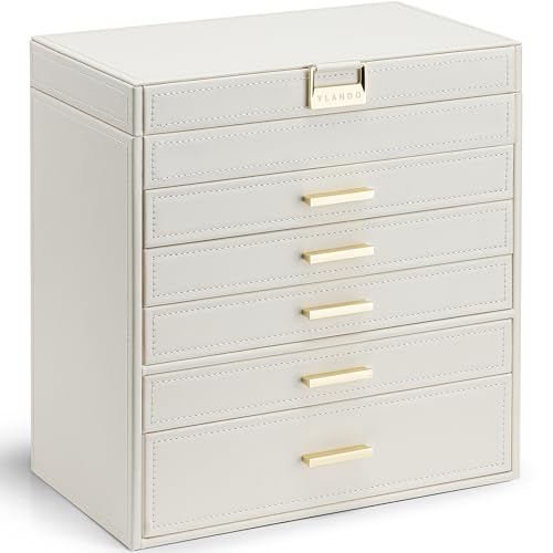 Vlando Große Schmuckschatulle, 6 Schichten, Schmuck-Organizer, Organizer für Schublade, Halskette, Ring und Uhr, Geburtstagsgeschenk für geliebte Menschen, Beige Vlando Große Schmuckschatulle, 6 Schichten, Schmuck-Organizer, Organizer für Schublade, Halskette, Ring und Uhr, Geburtstagsgeschenk für geliebte Menschen, Beige von Vlando