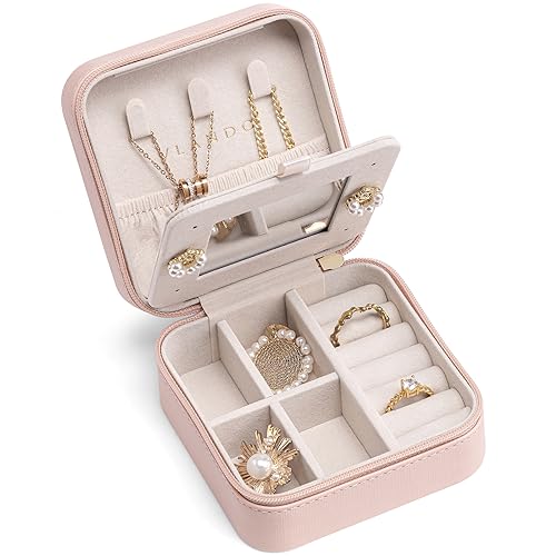 Vlando Kleine Reise-Schmuckschatulle, Organizer, Schmuckvitrine für Mädchen, Frauen, Brautjungfer, Geschenk, Ringe, Ohrringe, Halsketten, Aufbewahrung mit Spiegel, Rosa Vlando Kleine Reise-Schmuckschatulle, Organizer, Schmuckvitrine für Mädchen, Frauen, Brautjungfer, Geschenk, Ringe, Ohrringe, Halsketten, Aufbewahrung mit Spiegel, Rosa von Vlando