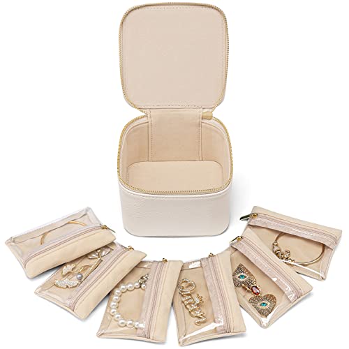 Vlando Reise-Schmuckschatulle, Schmuck-Organizer, Schmuckaufbewahrung mit 6 Samt-Schmuckbeuteln, Schmucketui für Halskette, Ring, Geschenke für Frauen von Vlando