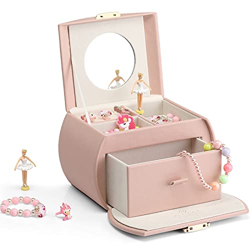 Vlando Mädchen Schmuckschatulle mit Schublade, Spieluhr mit Ballerina und Aufklebern für Schlafzimmer Dekor, Geschenke für Mädchen Kinder, Rosa von Vlando