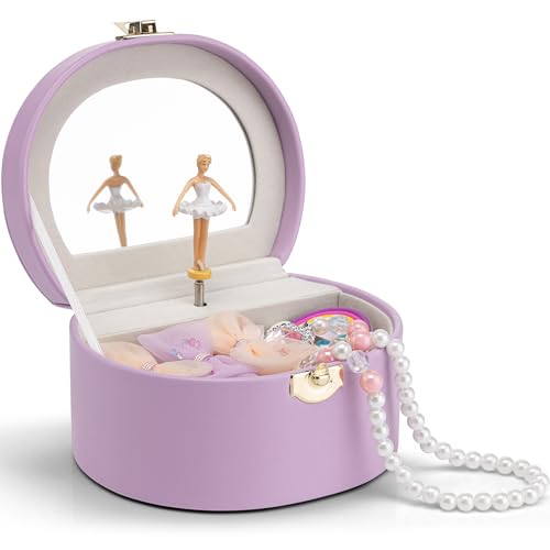 Vlando Mädchen-Schmuckschatulle mit drehender Ballerina, Musik-Schmuckschatulle für Kinder, Armband, Ring, Halskette, Geschenke für Mädchen, Violett Vlando Mädchen-Schmuckschatulle mit drehender Ballerina, Musik-Schmuckschatulle für Kinder, Armband, Ring, Halskette, Geschenke für Mädchen, Violett von Vlando