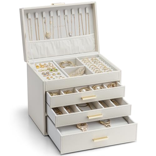 Vlando Modern Schmuckkästchen Groß,Schmuckaufbewahrung mit 4 Ebenen,Schmuckschatulle Damen, für Ohrringe, Ringe Schmuck Aufbewahrung, mit Schubladen, Spiegel, Uhrenkissen, Geschenk für frauen Vlando Modern Schmuckkästchen Groß,Schmuckaufbewahrung mit 4 Ebenen,Schmuckschatulle Damen, für Ohrringe, Ringe Schmuck Aufbewahrung, mit Schubladen, Spiegel, Uhrenkissen, Geschenk für frauen von Vlando