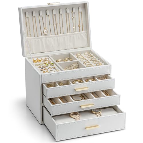Vlando Modern Schmuckkästchen Groß,Schmuckaufbewahrung mit 4 Ebenen,Schmuckschatulle Damen, für Ohrringe, Ringe Schmuck Aufbewahrung, mit Schubladen, Spiegel, Uhrenkissen, Geschenk für frauen Vlando Modern Schmuckkästchen Groß,Schmuckaufbewahrung mit 4 Ebenen,Schmuckschatulle Damen, für Ohrringe, Ringe Schmuck Aufbewahrung, mit Schubladen, Spiegel, Uhrenkissen, Geschenk für frauen von Vlando