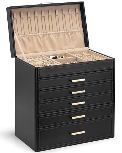 Vlando Oragnzier-Schmuckschatulle, groß, 5 Ablagen, Schmuck-Organizer für Damen, PU-Leder, Schmuckaufbewahrung, Geburtstag, Weihnachten, Geschenk für Frauen und Mädchen, Schwarz Vlando Oragnzier-Schmuckschatulle, groß, 5 Ablagen, Schmuck-Organizer für Damen, PU-Leder, Schmuckaufbewahrung, Geburtstag, Weihnachten, Geschenk für Frauen und Mädchen, Schwarz von Vlando