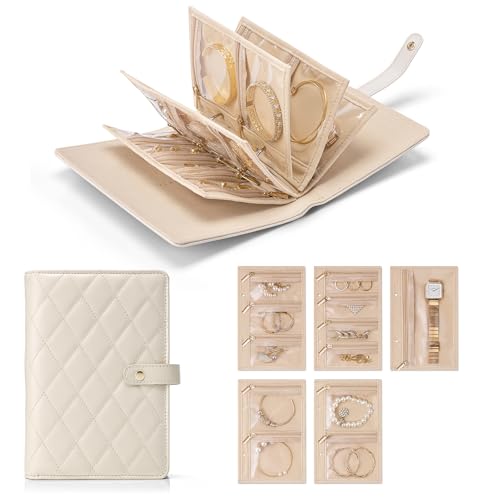 Vlando Reise-Schmuck-Organizer, Schmuckaufbewahrung, Buch, Ringbuch mit transparentem Reißverschluss, Samt, Schmuckbeutel für Ringe, Halsketten, Ohrringe, Valentinstagsgeschenke für sie, Cremeweiß Vlando Reise-Schmuck-Organizer, Schmuckaufbewahrung, Buch, Ringbuch mit transparentem Reißverschluss, Samt, Schmuckbeutel für Ringe, Halsketten, Ohrringe, Valentinstagsgeschenke für sie, Cremeweiß von Vlando