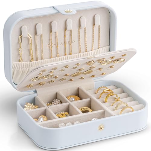 Vlando Reise-Schmuckkästchen, PU-Leder, Reise-Schmuckschatulle mit Ohrringhalter, tragbares Display, Mini-Schmucketui für Muttertag, Damen, Mädchen, Geschenk – Blau Vlando Reise-Schmuckkästchen, PU-Leder, Reise-Schmuckschatulle mit Ohrringhalter, tragbares Display, Mini-Schmucketui für Muttertag, Damen, Mädchen, Geschenk – Blau von Vlando