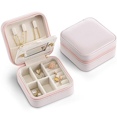 Vlando Schmuckkästchen Mädchen, Schmuckbox Klein Damen, für Ringe Ohrringe mit Spiegel Jewelry Box, Schmuckaufbewahrung Leder, Schmuckschatulle für Mädchen, Frauen Geschenk Rosa von Vlando