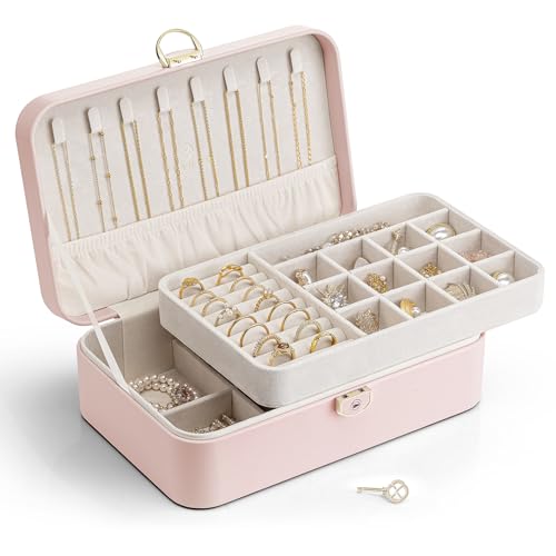 Vlando Schmuckkästchen Mädchen Damen, Doppelschicht Schmuckkasten, Abschließbare Schmuckschatulle, Schmuckaufbewahrung Box für Ringe Ohrringe Armbänder Halsketten, Schmuckkoffer, Hellrosa Vlando Schmuckkästchen Mädchen Damen, Doppelschicht Schmuckkasten, Abschließbare Schmuckschatulle, Schmuckaufbewahrung Box für Ringe Ohrringe Armbänder Halsketten, Schmuckkoffer, Hellrosa von Vlando