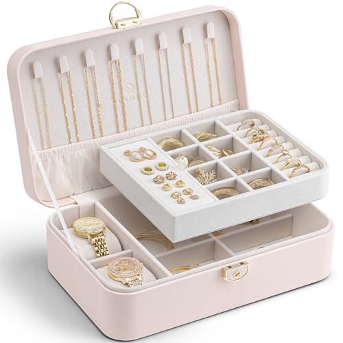 Vlando Schmuckkästchen Mädchen Damen, Doppelschicht Schmuckschatulle mit 2 Uhrenkissen, Abschließbare Schmuckaufbewahrung, Schmuckkasten Box für Ringe Ohrringe Armbänder Halsketten, Rosa Vlando Schmuckkästchen Mädchen Damen, Doppelschicht Schmuckschatulle mit 2 Uhrenkissen, Abschließbare Schmuckaufbewahrung, Schmuckkasten Box für Ringe Ohrringe Armbänder Halsketten, Rosa von Vlando