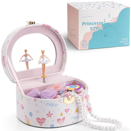 Vlando Schmuckkästchen Mädchen mit Spieluhr, Schmuckkasten Kinder mit Drehendem Ballerina & Spiegel, Spielzeug Geschenk 4 5 Jahre Mädchen, Schmuckschatulle mädchen aus Hochwertigem Leder von Vlando