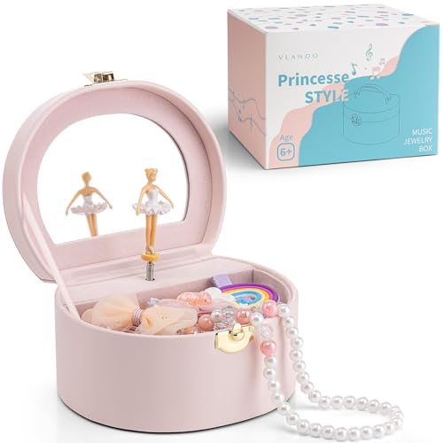 Vlando Schmuckkästchen Mädchen mit Spieluhr, Schmuckkasten Kinder mit Drehendem Ballerina & Spiegel, Spielzeug Geschenk ab 5 Jahre Mädchen, Schmuckschatulle mädchen aus Leder mit DIY Aufkleber Vlando Schmuckkästchen Mädchen mit Spieluhr, Schmuckkasten Kinder mit Drehendem Ballerina & Spiegel, Spielzeug Geschenk ab 5 Jahre Mädchen, Schmuckschatulle mädchen aus Leder mit DIY Aufkleber von Vlando