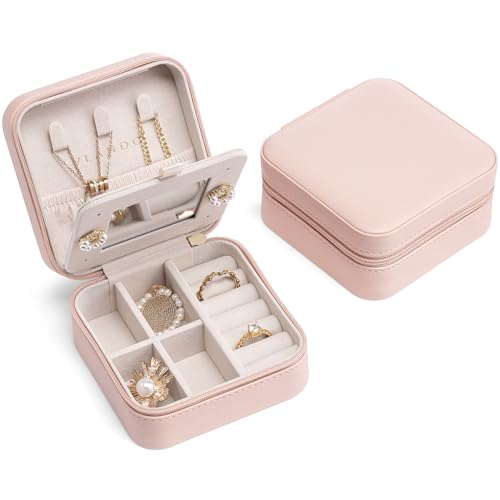 Vlando Schmuckkästchen Reise, Schmuckbox Klein Damen, für Ringe Ohrringe mit Spiegel Jewelry Box, Schmuckaufbewahrung Leder, Schmuckschatulle für Mädchen, Frauen Geschenk von Vlando