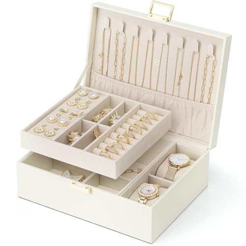 Vlando Schmuckkästchen für Damen Mädchen, 2 Ebenen Schmuckaufbewahrung Leder, Schmuckkasten mit 2 Uhrenkissen, Schmuck Organizer, Schmuckschatulle, Geschenkidee, für Uhren, Ringe Ohrringe Halsketten Vlando Schmuckkästchen für Damen Mädchen, 2 Ebenen Schmuckaufbewahrung Leder, Schmuckkasten mit 2 Uhrenkissen, Schmuck Organizer, Schmuckschatulle, Geschenkidee, für Uhren, Ringe Ohrringe Halsketten von Vlando