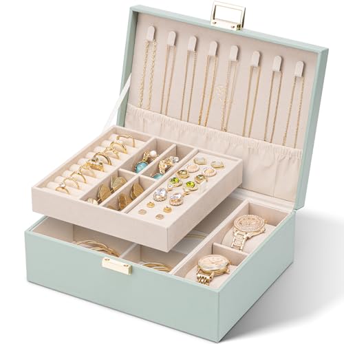 Vlando Schmuckkästchen für Damen Mädchen, 2 Ebenen Schmuckaufbewahrung Leder, Schmuckkasten mit 2 Uhrenkissen, Schmuck Organizer, Schmuckschatulle, Geschenkidee, für Uhren, Ringe Ohrringe Halsketten, Vlando Schmuckkästchen für Damen Mädchen, 2 Ebenen Schmuckaufbewahrung Leder, Schmuckkasten mit 2 Uhrenkissen, Schmuck Organizer, Schmuckschatulle, Geschenkidee, für Uhren, Ringe Ohrringe Halsketten, von Vlando